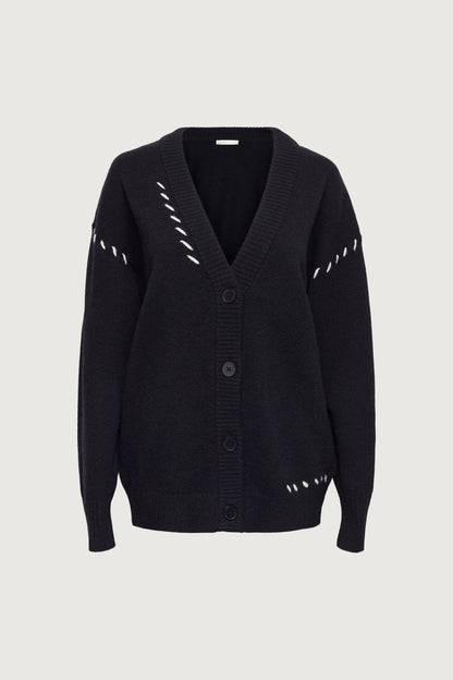 CONTRAST STITCH DETAIL BUTTON FRONT CARDIGAN
