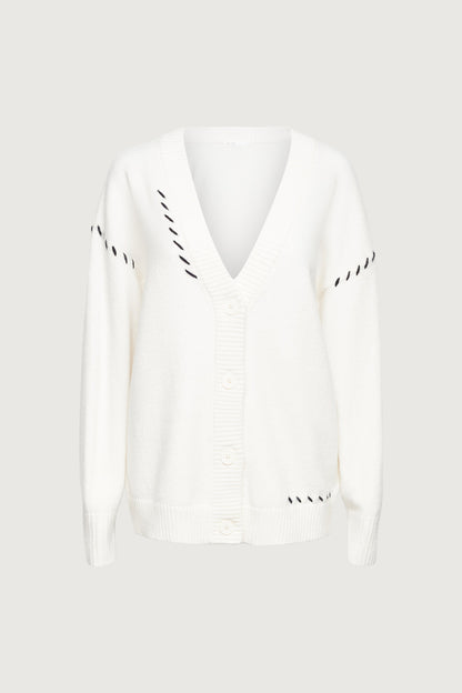 CONTRAST STITCH DETAIL BUTTON FRONT CARDIGAN