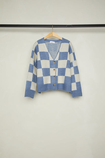 CHECKERED BUTTON FRONT CARDIGAN