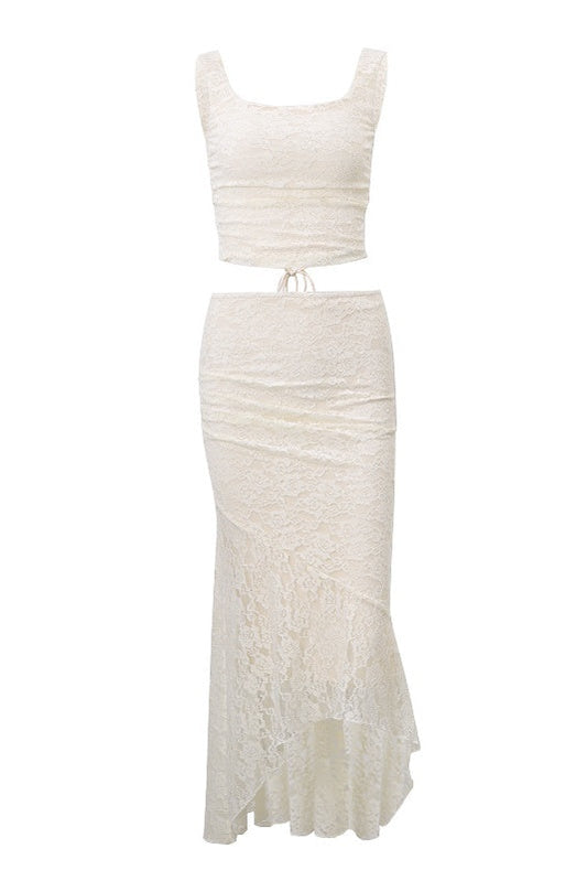 Two Piece Ivory Lace Mermaid Dress