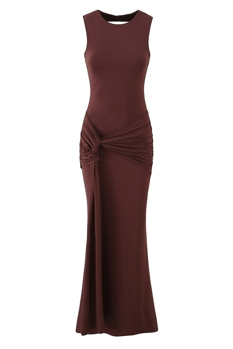 Pink Scoop Fitted Knotted Long Dress