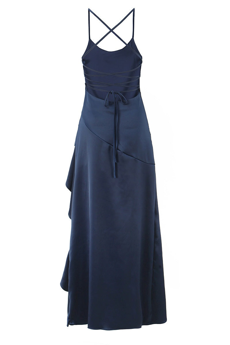 Pink Straps Frill Long Maxi Dress
