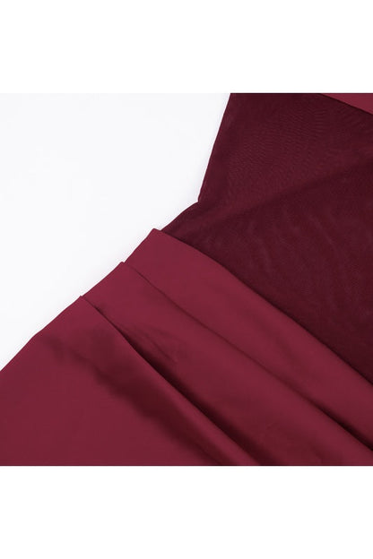 Straps Burgundy Sheer Draped Long Dress