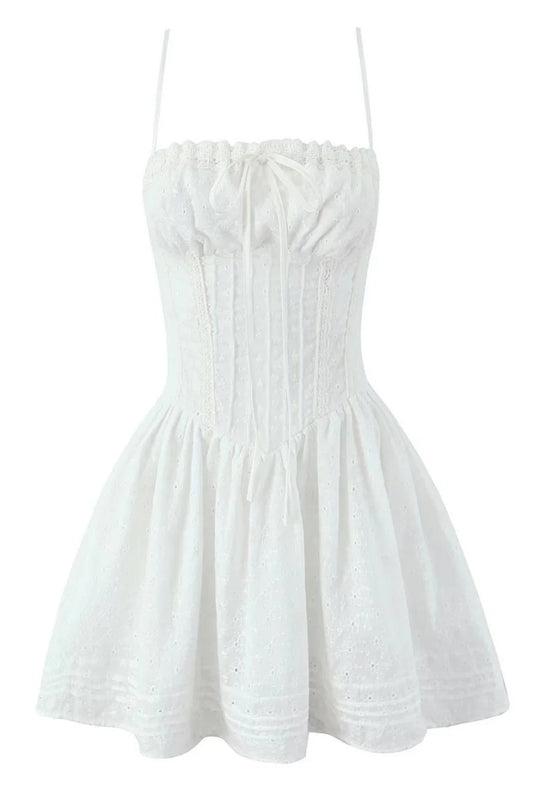 White Spaghetti Strap Bow Lace Party Skirt
