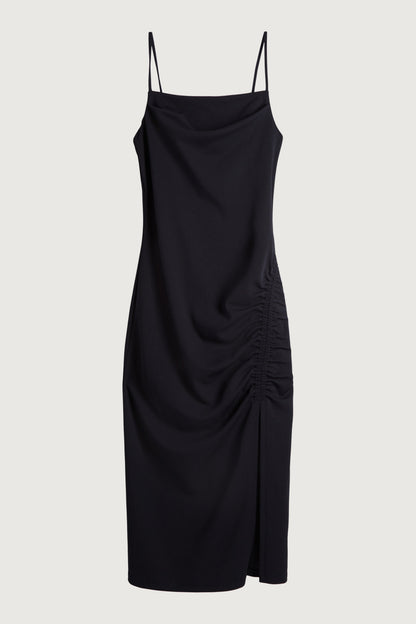 MIDI RUCHED DRESS WITH SIDE SLIT