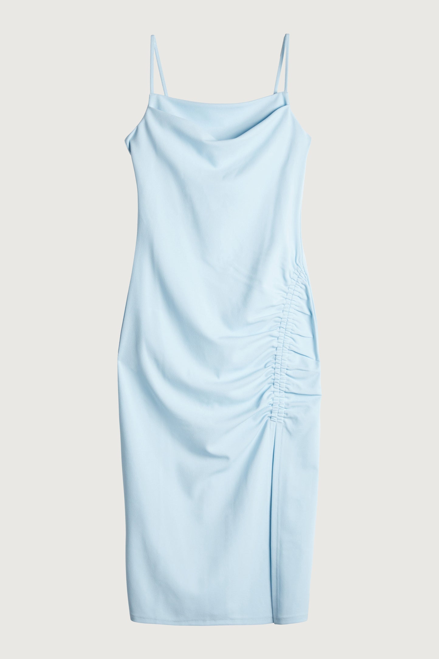 MIDI RUCHED DRESS WITH SIDE SLIT