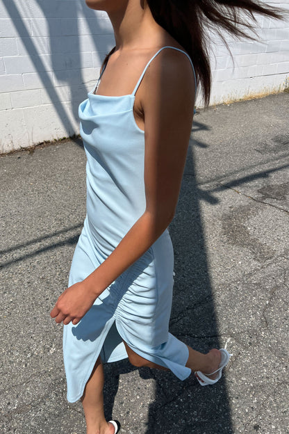 MIDI RUCHED DRESS WITH SIDE SLIT