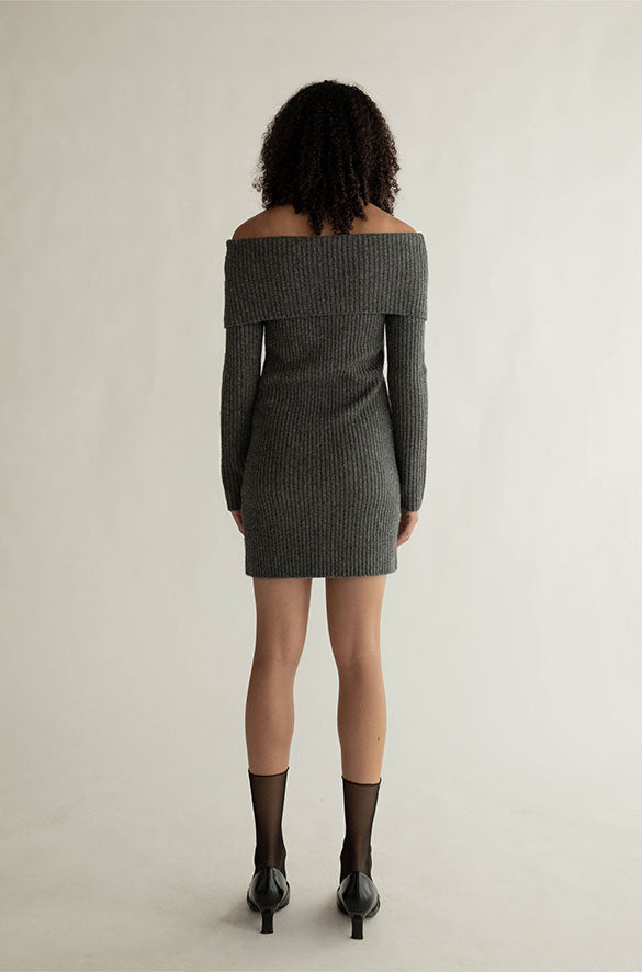 OFF SHOULDER RIB-KNIT MINI DRESS
