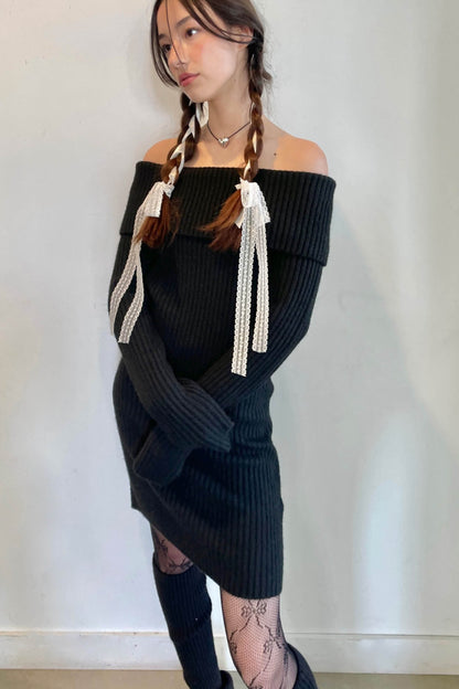 OFF SHOULDER RIB-KNIT MINI DRESS