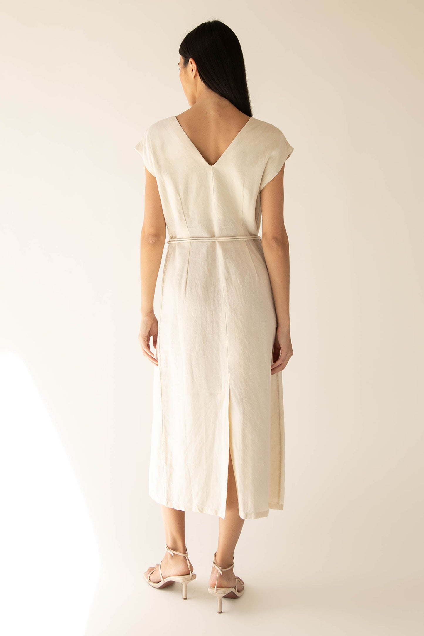 LINEN BLEND BUTTON UP MIDI DRESS