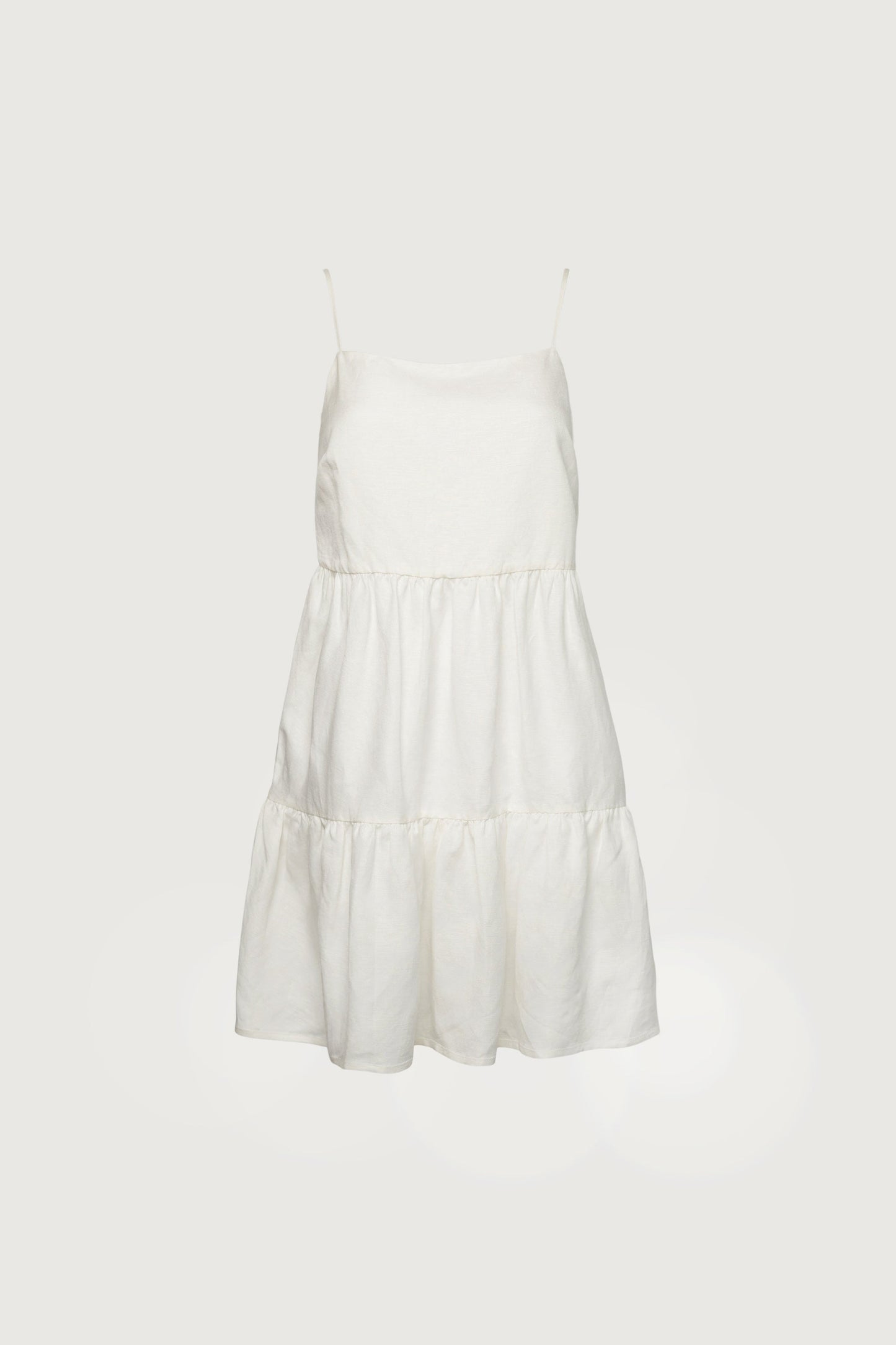LINEN BLEND TIERED MINI DRESS