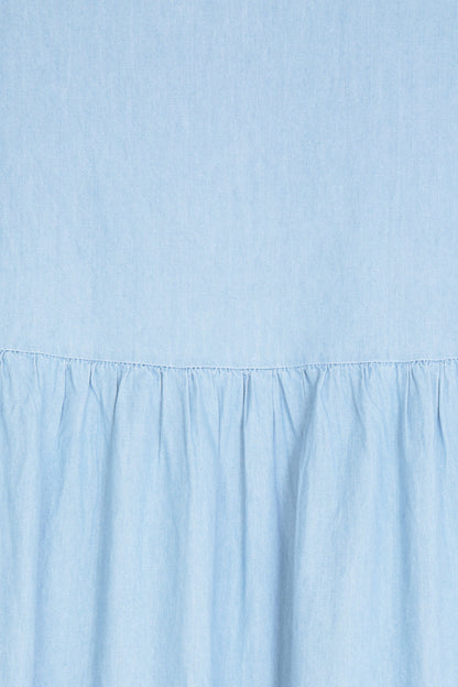 DENIM TIERED MIDI DRESS
