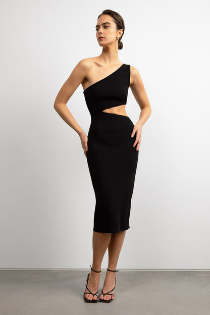 ONE SHOULDER MIDI DRESS WITH CUTOUT