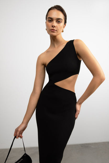 ONE SHOULDER MIDI DRESS WITH CUTOUT