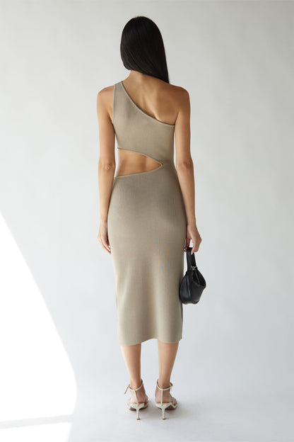 ONE SHOULDER MIDI DRESS WITH CUTOUT
