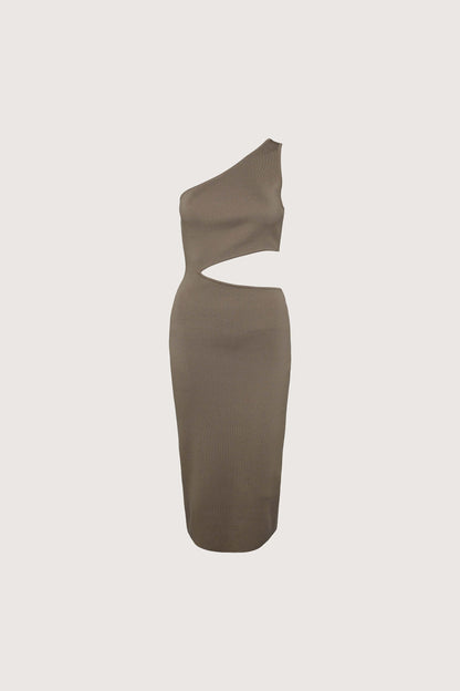ONE SHOULDER MIDI DRESS WITH CUTOUT