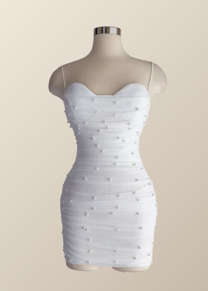 Straps Blue Tight Mini Dress with Pearls