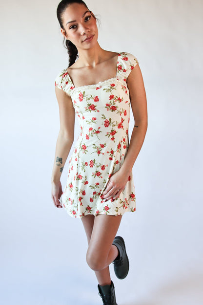 Floral Lace Trim Mini Dress