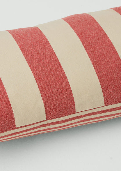 Market Stripe Hand Woven Bolster Cushion | Bright Red/Ecru