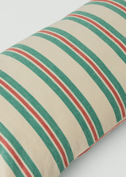 Market Stripe Hand Woven Bolster Cushion | Basil/Poppy