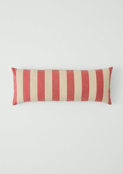 Market Stripe Hand Woven Bolster Cushion | Bright Red/Ecru
