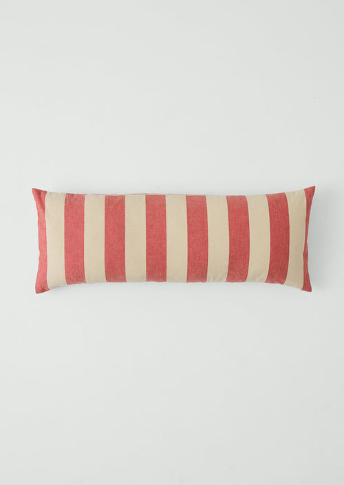 Market Stripe Hand Woven Bolster Cushion | Bright Red/Ecru