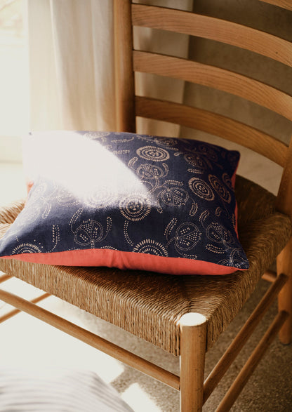 Pomegranate Print Cushion Cover | Indigo Blue/Ecru