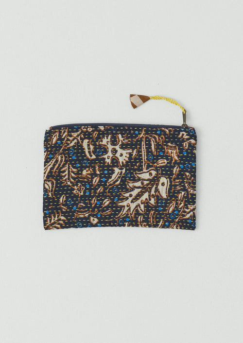 Remnant Fabric Kantha Pouch | Navy/Copper