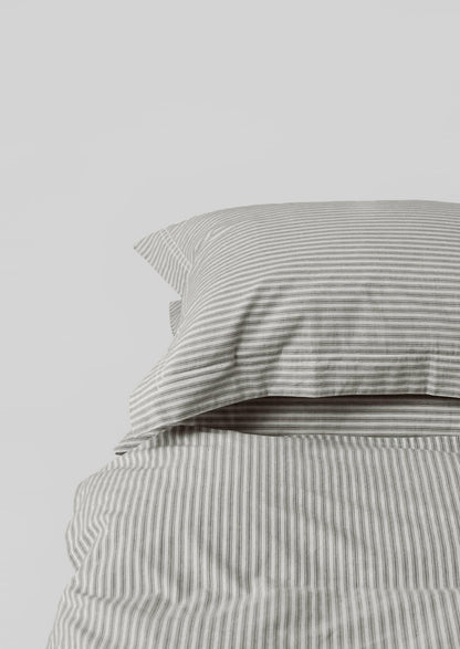 Ticking Stripe Cotton Oxford Pillowcase | Ecru/Graphite