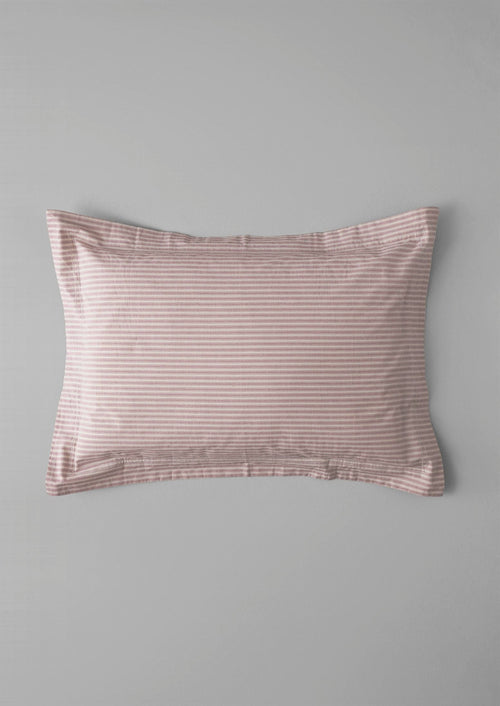 Ticking Stripe Cotton Oxford Pillowcase | Ecru/Rose