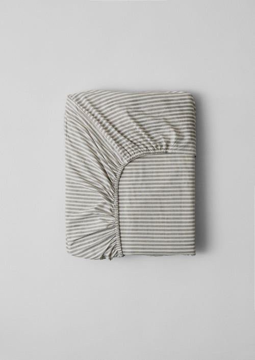 Ticking Stripe Cotton Fitted Sheet | Ecru/Graphite
