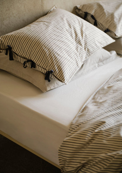 Pyjama Stripe Cotton Housewife Pillowcase | Navy/Ecru