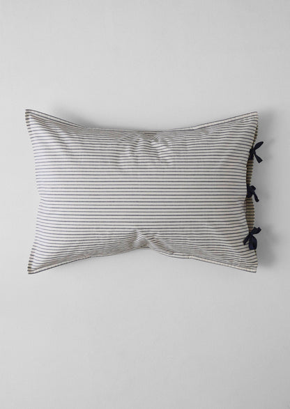 Pyjama Stripe Cotton Housewife Pillowcase | Navy/Ecru