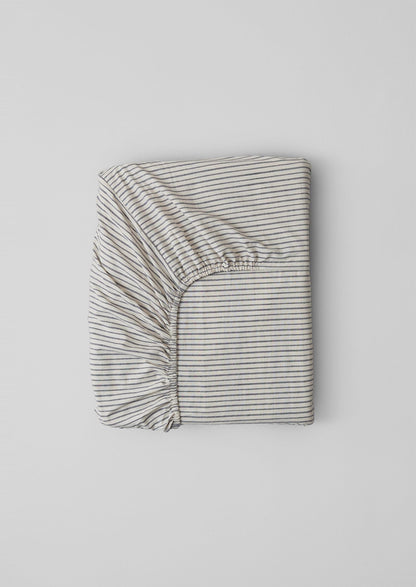 Pyjama Stripe Cotton Fitted Sheet | Navy/Ecru