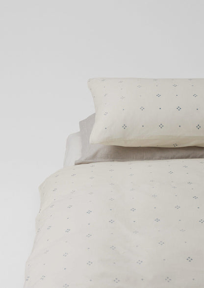 Rowan Print Cotton Poplin Duvet Cover | Ecru/Soft Blue