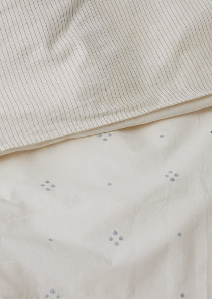 Rowan Print Cotton Poplin Duvet Cover | Ecru/Soft Blue