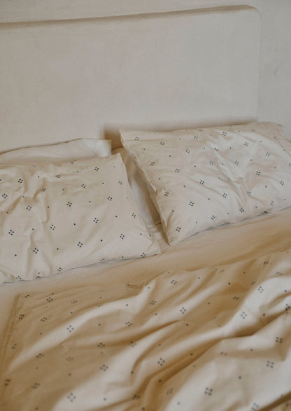 Rowan Print Cotton Poplin Duvet Cover | Ecru/Soft Blue