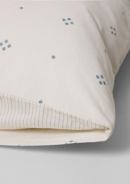 Rowan Print Cotton Poplin Housewife Pillowcase Set | Ecru/Soft Blue