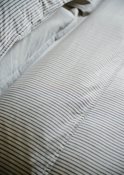 Pyjama Stripe Cotton Duvet Cover | Navy/Ecru
