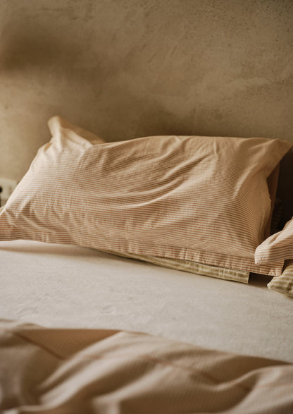 Soft Stripe Cotton Oxford Pillowcase Set | Clay/Ecru