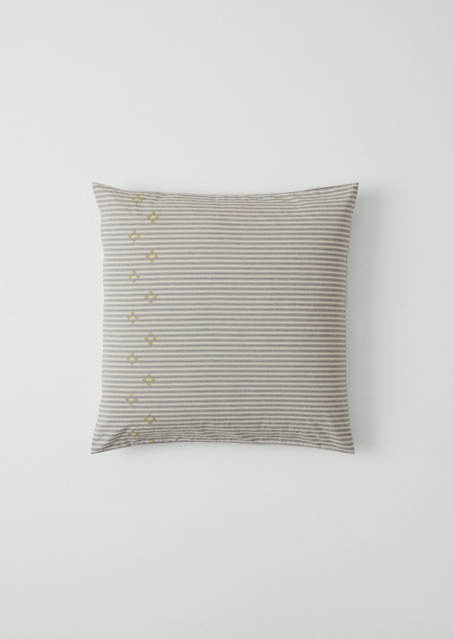 Ticking Stripe Cotton Embroidered Square Pillowcase | Ecru/Graphite