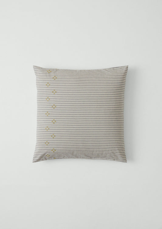 Ticking Stripe Cotton Embroidered Square Pillowcase | Ecru/Graphite