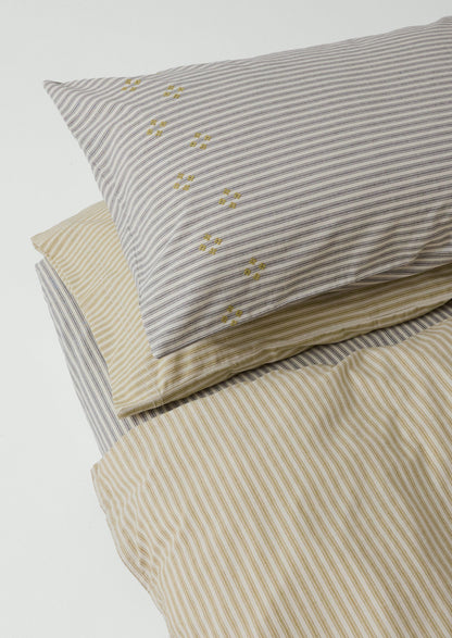 Ticking Stripe Cotton Embroidered Housewife Pillowcase | Ecru/Graphite