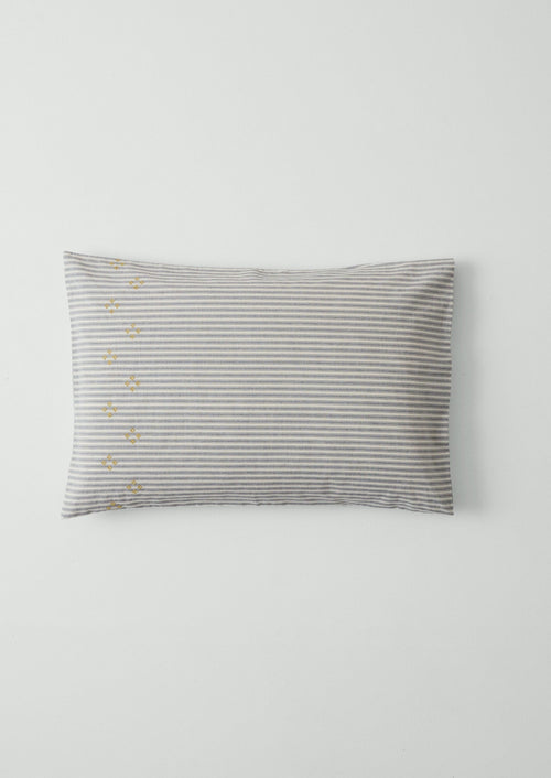 Ticking Stripe Cotton Embroidered Housewife Pillowcase | Ecru/Graphite
