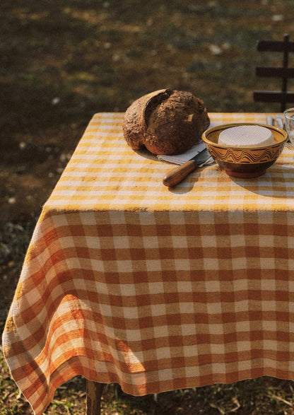 Orchard Check Linen Cotton Tablecloth | Mist/Cider
