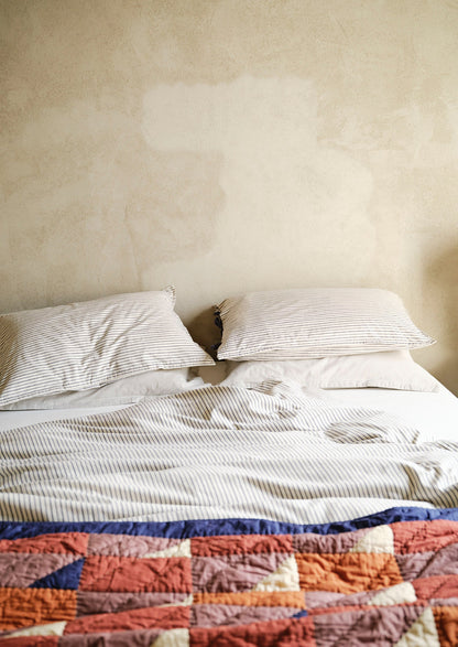 Pyjama Stripe Cotton Duvet Cover | Navy/Ecru