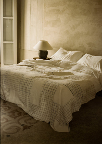 Tea Towel Check Patchwork Bedspread | Ecru/Multi