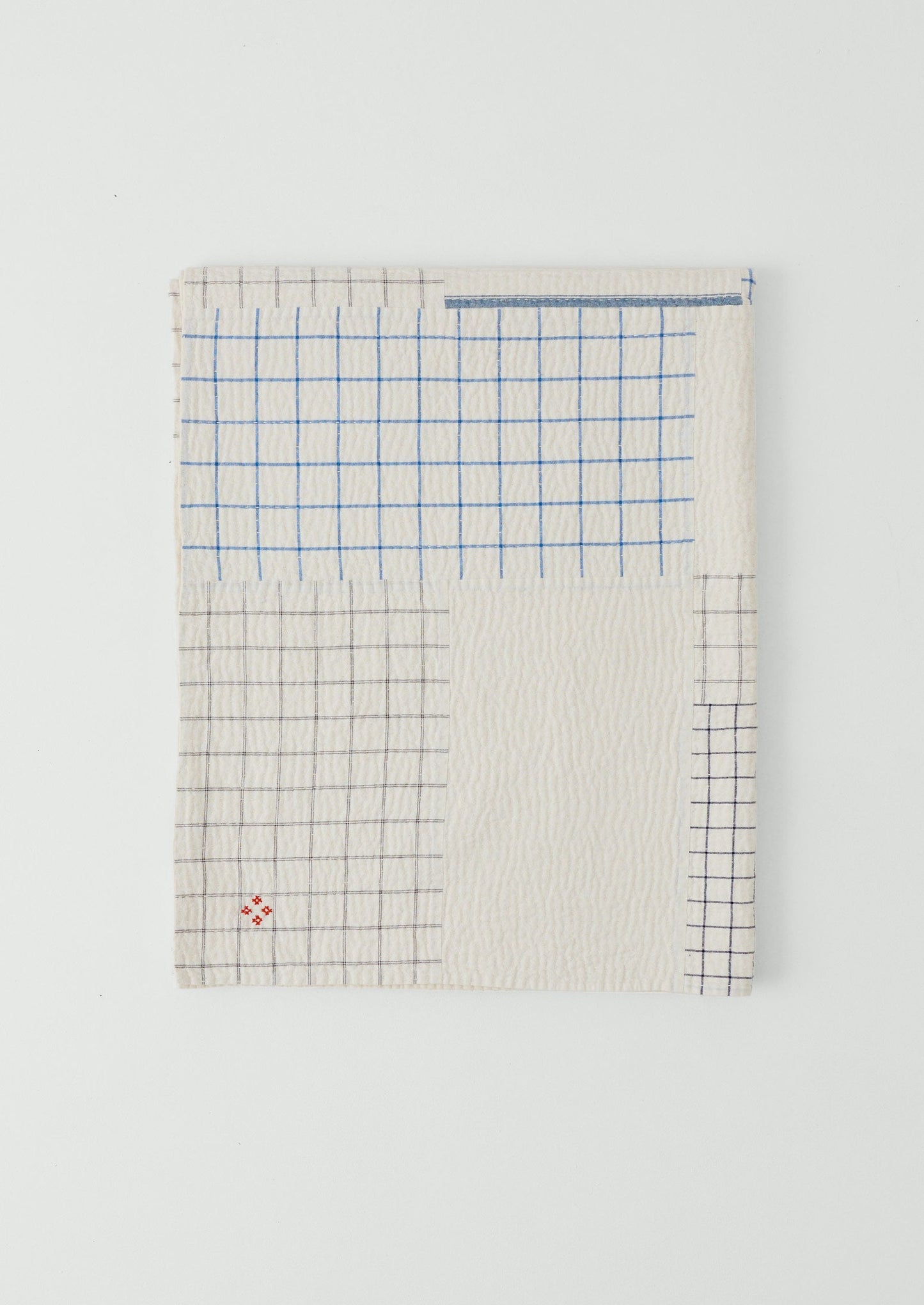 Tea Towel Check Patchwork Bedspread | Ecru/Multi
