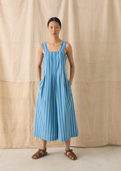 Oyo Stripe Cotton Jumpsuit | Aqua/Cornflower