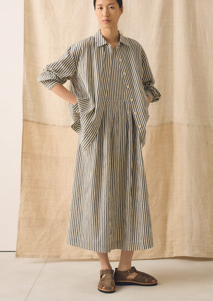 Tablier Stripe Cotton Pinafore Dress | Workshop Blue